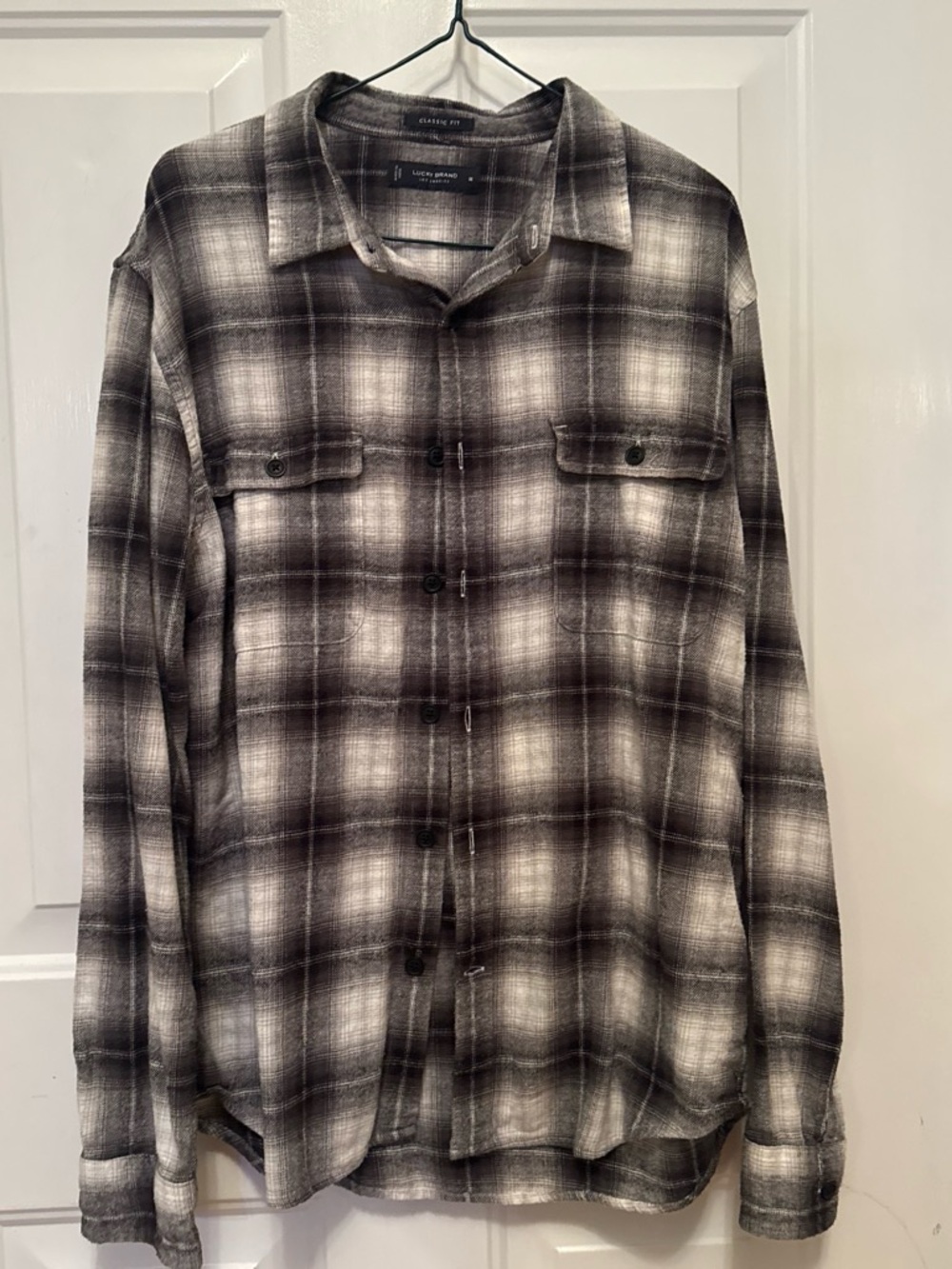 Lucky Brand Black & White Plaid Lightweight long sleeve shirt